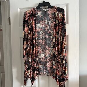 Maurices Floral Open-Front Cardigan - Black, Pink, Yellow